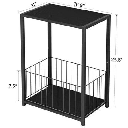 Side Table 2-Tier Stand W/Shelf Storage Bedside End Table, Black