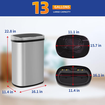 Trash Can 13 Gal W/Lid Automatic Touchless Garbage Odor Control Can