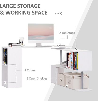 L-Shaped Computer Desk Modern Rotating Corner Workstation, White