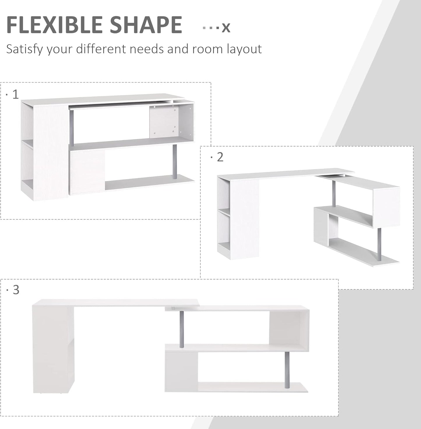 L-Shaped Computer Desk Modern Rotating Corner Workstation, White