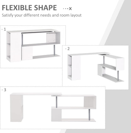 L-Shaped Computer Desk Modern Rotating Corner Workstation, White