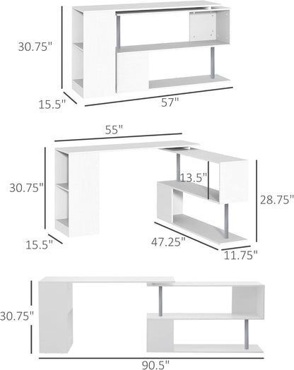 L-Shaped Computer Desk Modern Rotating Corner Workstation, White