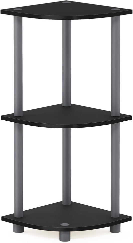 Corner Display Rack 3-Tier Multipurpose Shelving Unit-Black/Gray