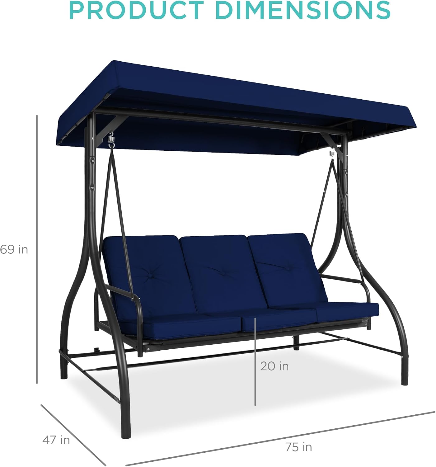 Patio Swing Chair 3-Seat Outdoor Converting Canopy Glider -Blue