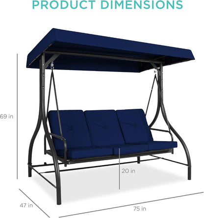 Patio Swing Chair 3-Seat Outdoor Converting Canopy Glider -Blue