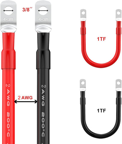Battery Inverter Cables Red & Black Power 1Ft Cable Set, 2 Count