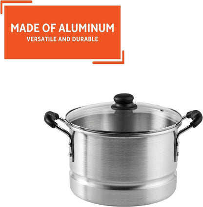 IMUSA Aluminum Steamer with Glass Lid Steamer Pot 10-Qt, Silver