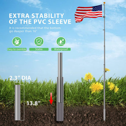 Telescoping Flag Pole 20Ft Polyester American Flag & Golden Ball