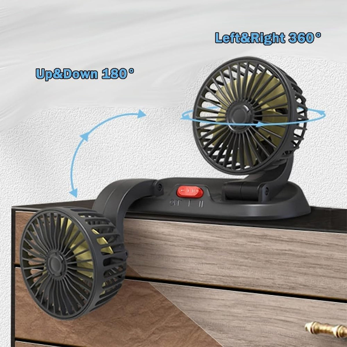Dual Head Fan 12V Car Cooling 360° Rotatable Quiet & Powerful Automotive Fan