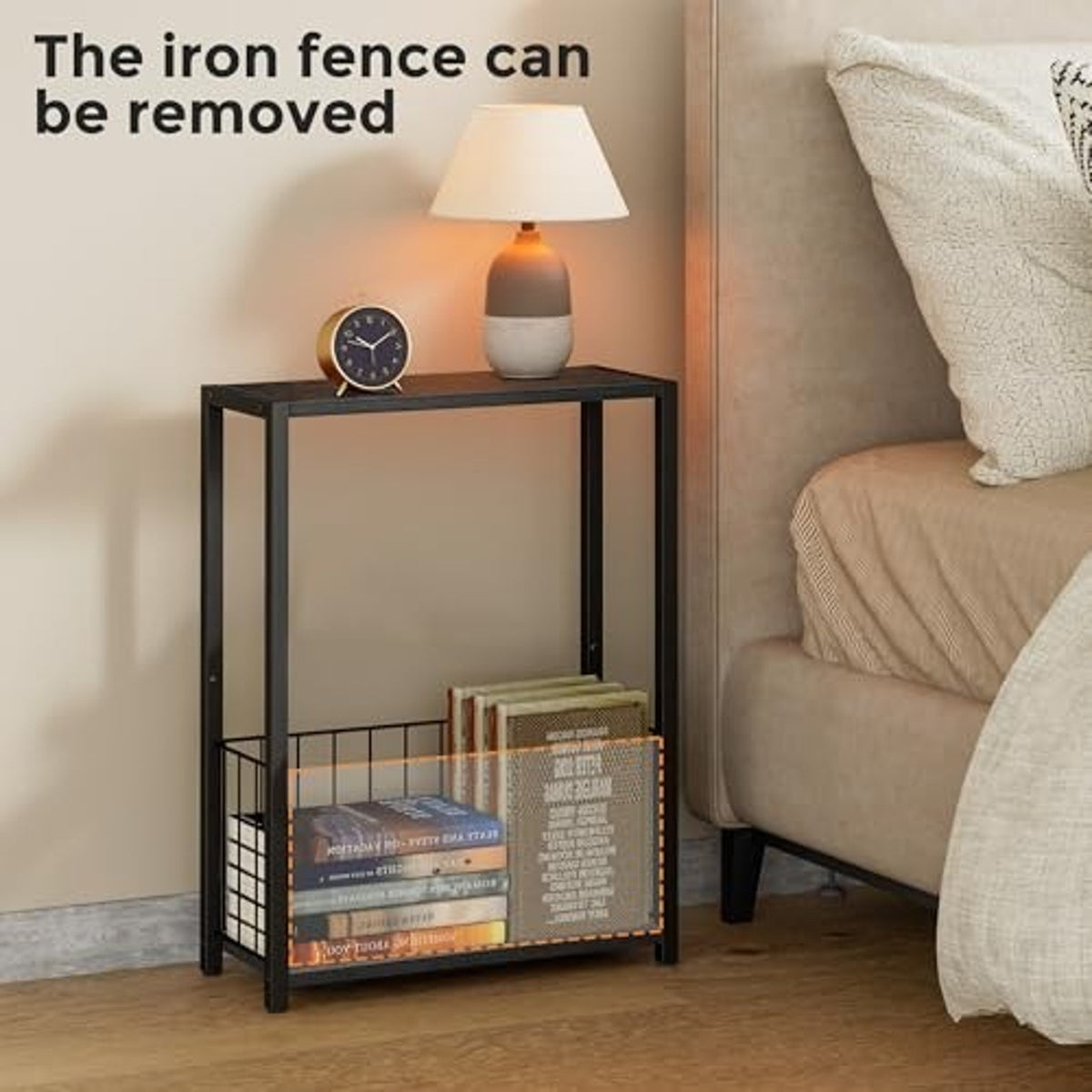 Narrow Side Table 2-Tier Removable Storage Skinny Table, Black