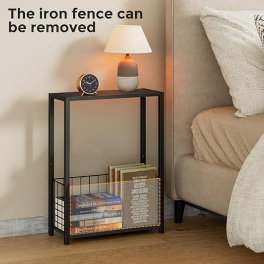 Narrow Side Table 2-Tier Removable Storage Skinny Table, Black