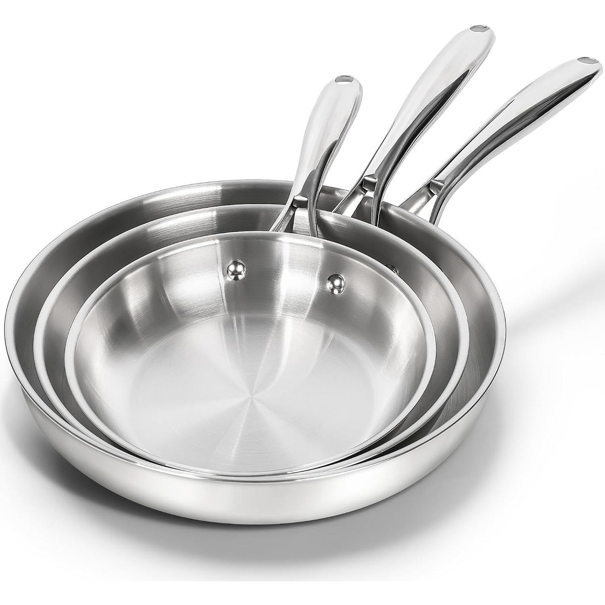 Frying Pan Triply Base Cooking Pan Set 8", 9.5" & 11", Silver
