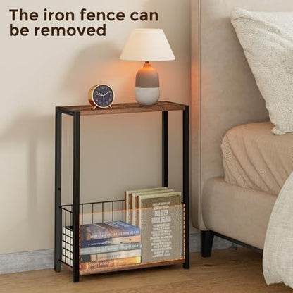 Narrow Side Table 2-Tier Removable Storage End Table, Brown