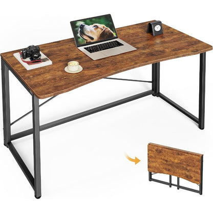 Foldable Computer Desk 39.4"W Small Space Table, Rustic Brown
