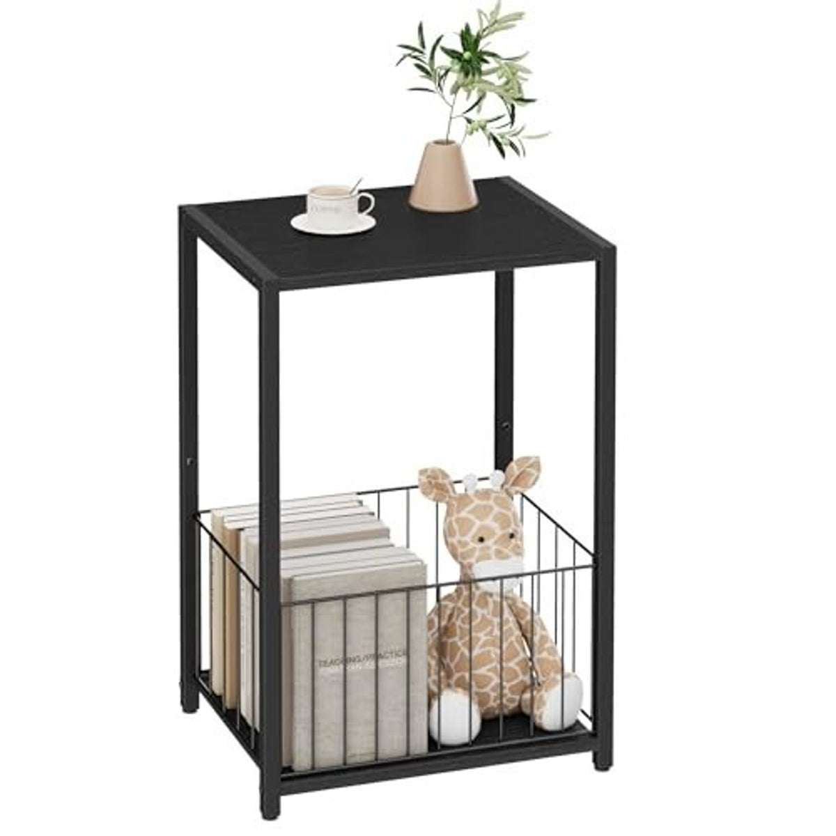 Side Table 2-Tier Stand W/Shelf Storage Bedside End Table, Black