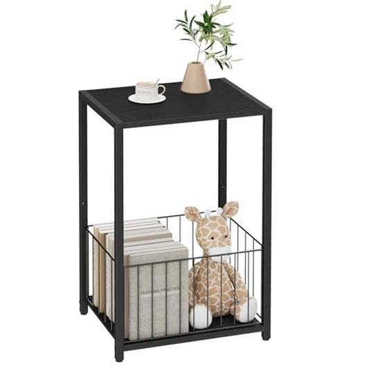 Side Table 2-Tier Stand W/Shelf Storage Bedside End Table, Black