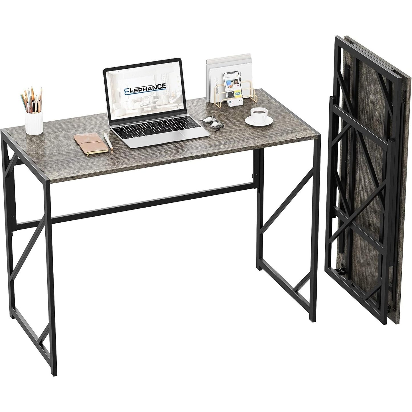 Folding Computer Desk Space Saving Writing Desk, Rustic Brown