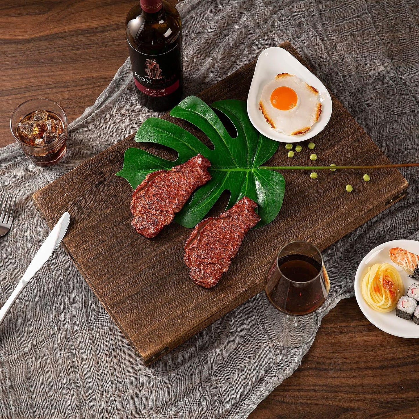 Wooden Serving Trays W/Handle Rectangular Rustic Tray, Set of 7