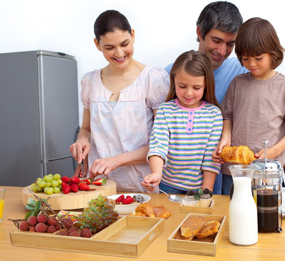 Wooden Serving Trays W/Handle Rectangular Bamboo Tray, Set of 7