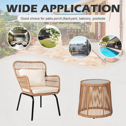 Bistro Set Chair & Table Wicker Rattan 3Pcs Outdoor Set, Beige