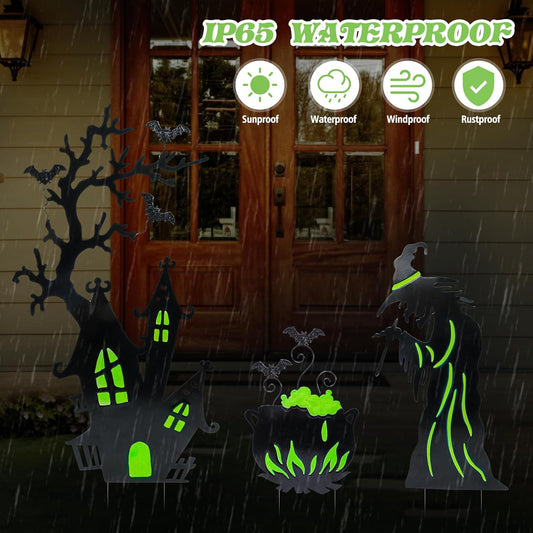 Metal Yard Stakes Glow in Dark Halloween Yard Signs Decorations