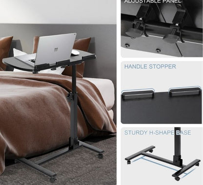 Overbed Desk Bedside Tiltable Tabletop Rolling Table, Black