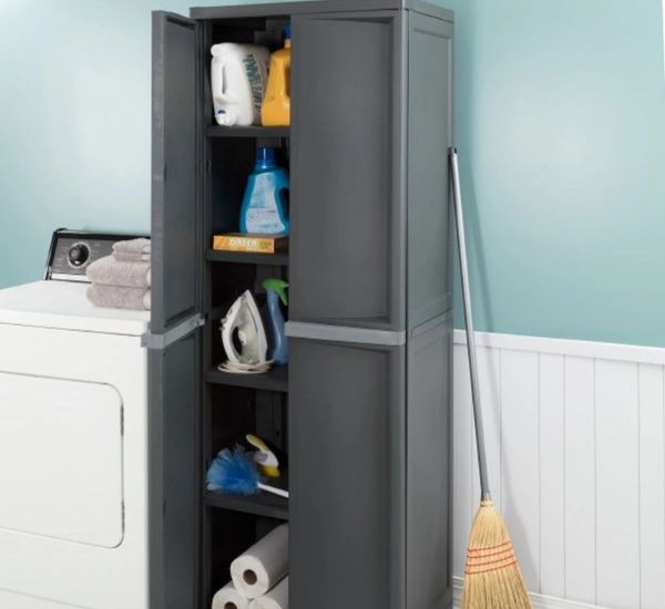 Freestanding 4-Shelf Storage Cabinet Adjustable 4-Shelves, Gray