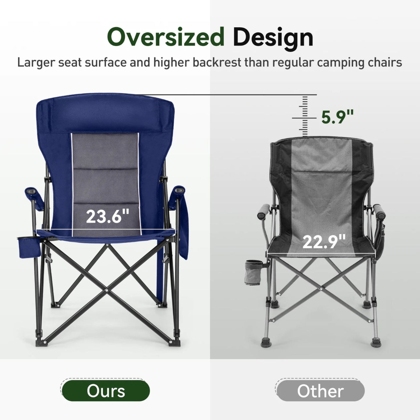 Camping Chair High Back Portable W/Cup Holder Carry Bag Chair