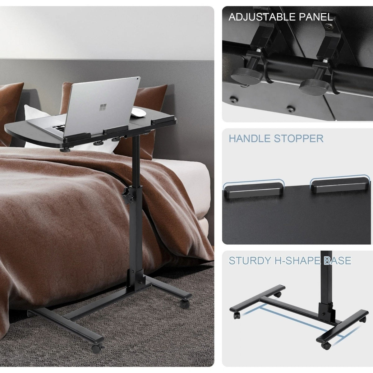 Rolling Desk Adjustable Height Laptop Desk W/Mousepad Desk, Black