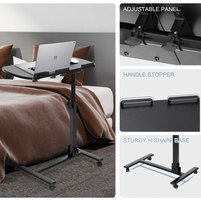 Rolling Desk Adjustable Height Laptop Desk W/Mousepad Desk, Black