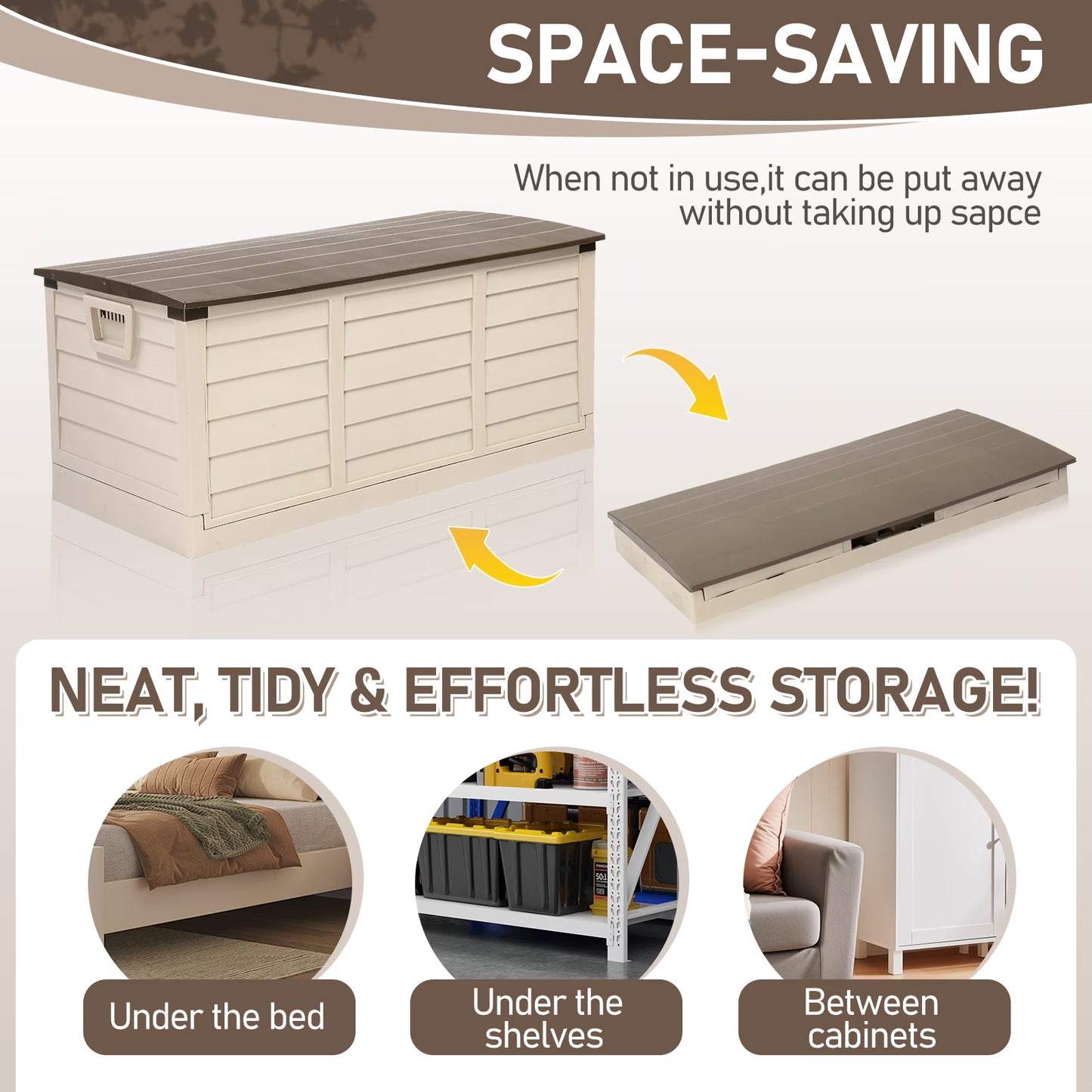 Storage Box 75-Gal Resin Deck Garden Bench Storage Box, Brown