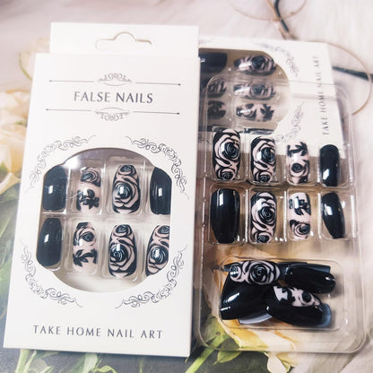 False Nails Rose Flower Acrylic Press Stick On Nails, 24Pcs