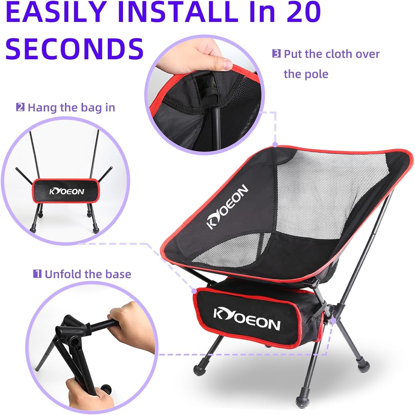 Portable Camping Chair Foldable Picnic Beach Compact Chair, Black