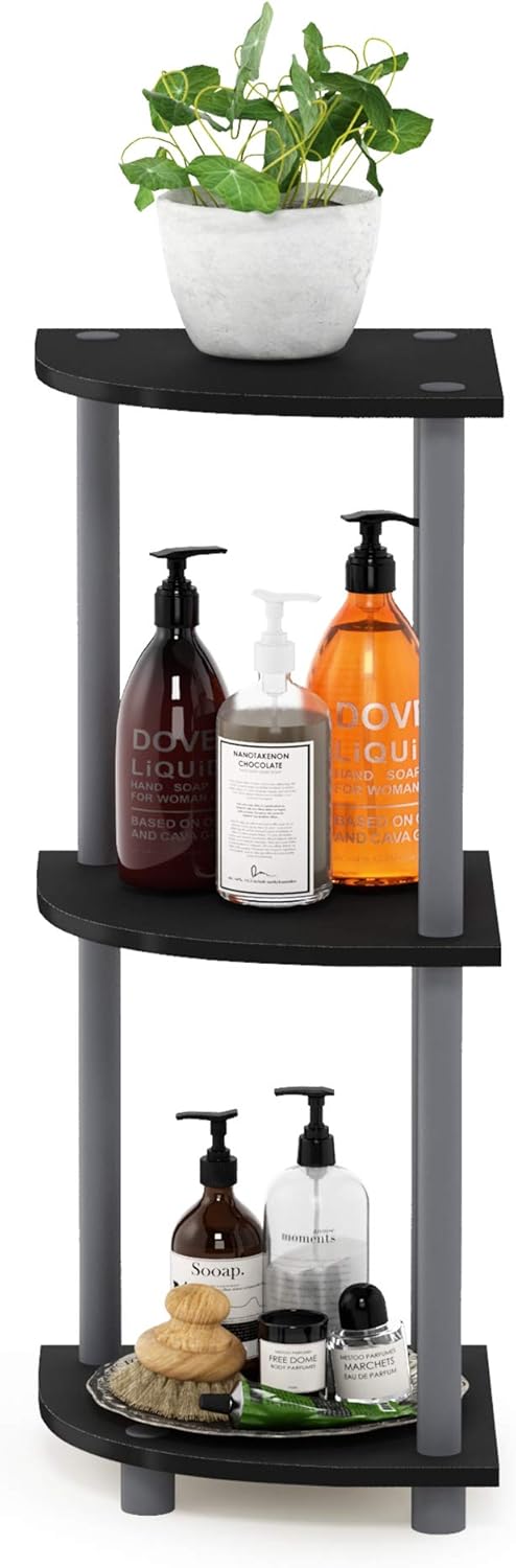 Corner Display Rack 3-Tier Multipurpose Shelving Unit-Black/Gray