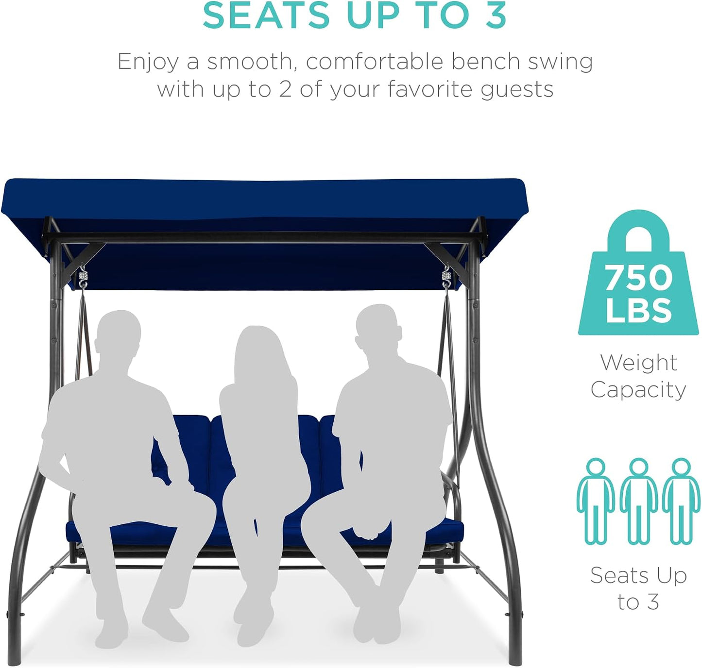Patio Swing Chair 3-Seat Outdoor Converting Canopy Glider -Blue