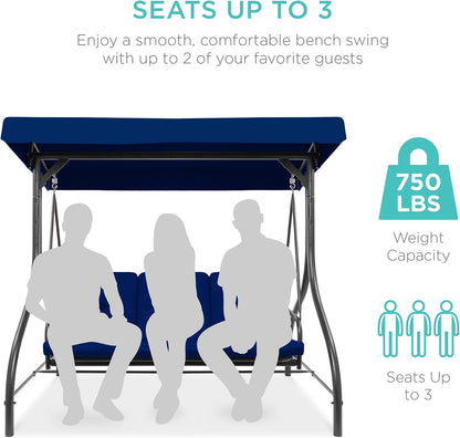 Patio Swing Chair 3-Seat Outdoor Converting Canopy Glider -Blue
