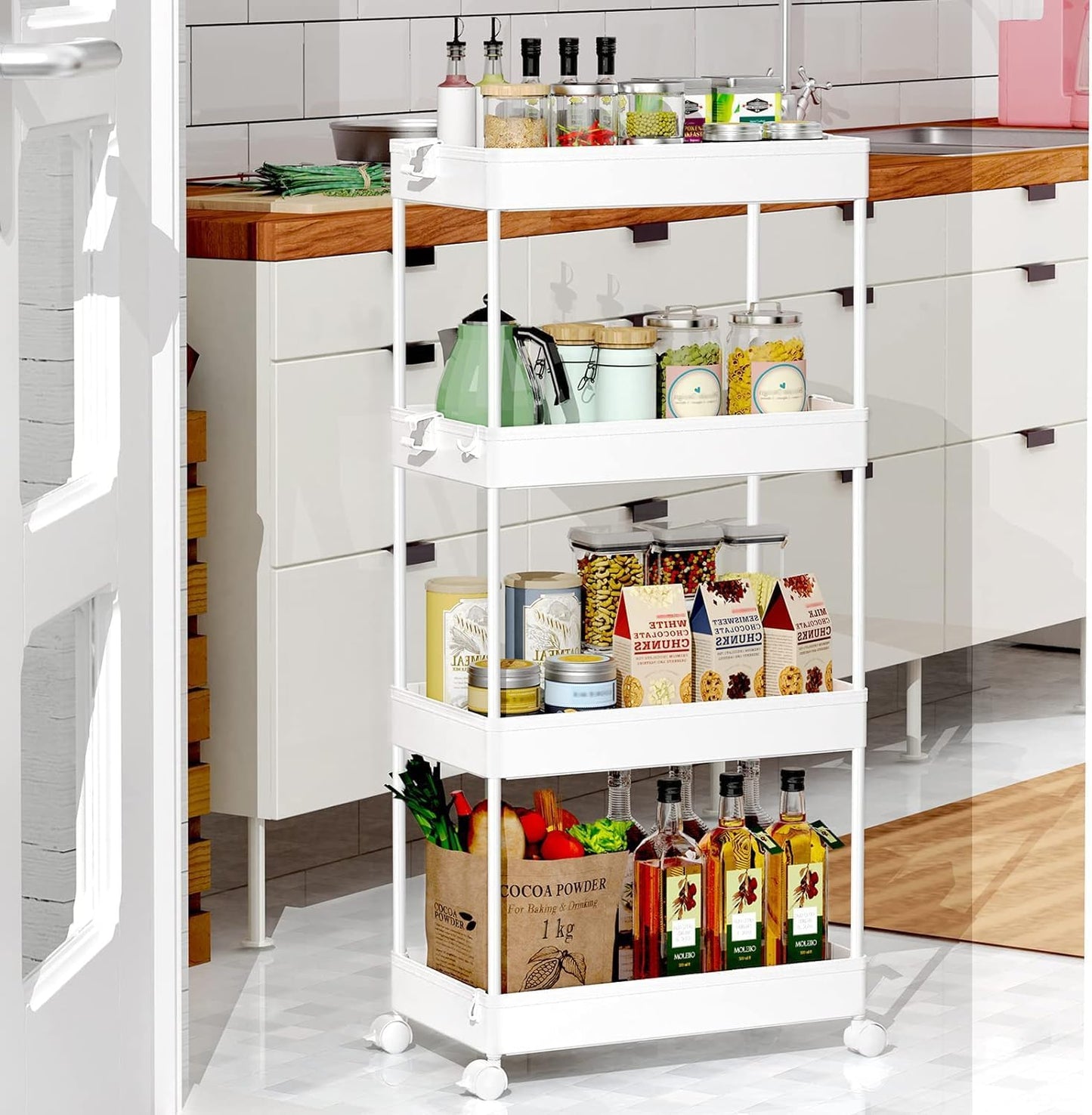 Rolling Utility Cart Slide Out Organizer 4-Tier Shelf Trolley