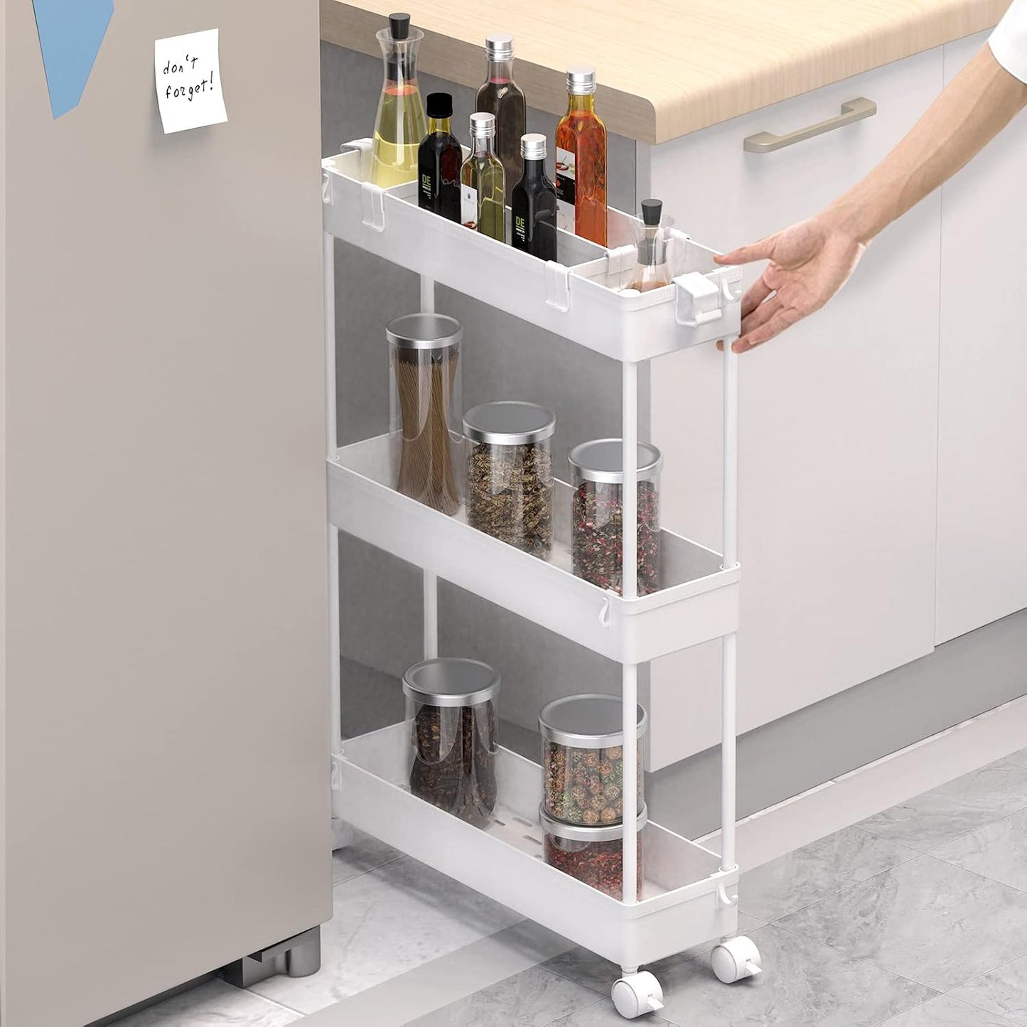 Rolling Utility Cart Slim Storage 3-Tier Slide Out Shelving Unit