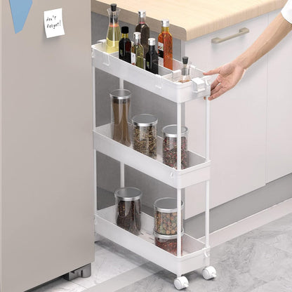 Rolling Utility Cart Slim Storage 3-Tier Slide Out Shelving Unit