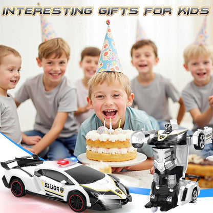 Transformer Robot RC Car One-Button Police Car W/LED Light, Black