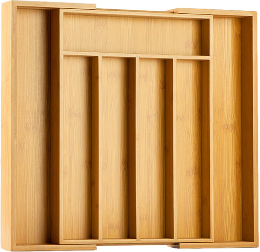 Drawer Organizer Expandable Bamboo Kitchen Utensils Organizer -Natural