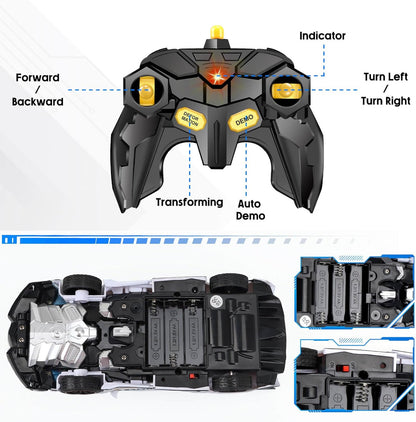Transformer Robot RC Car One-Button Police Car W/LED Light, Black