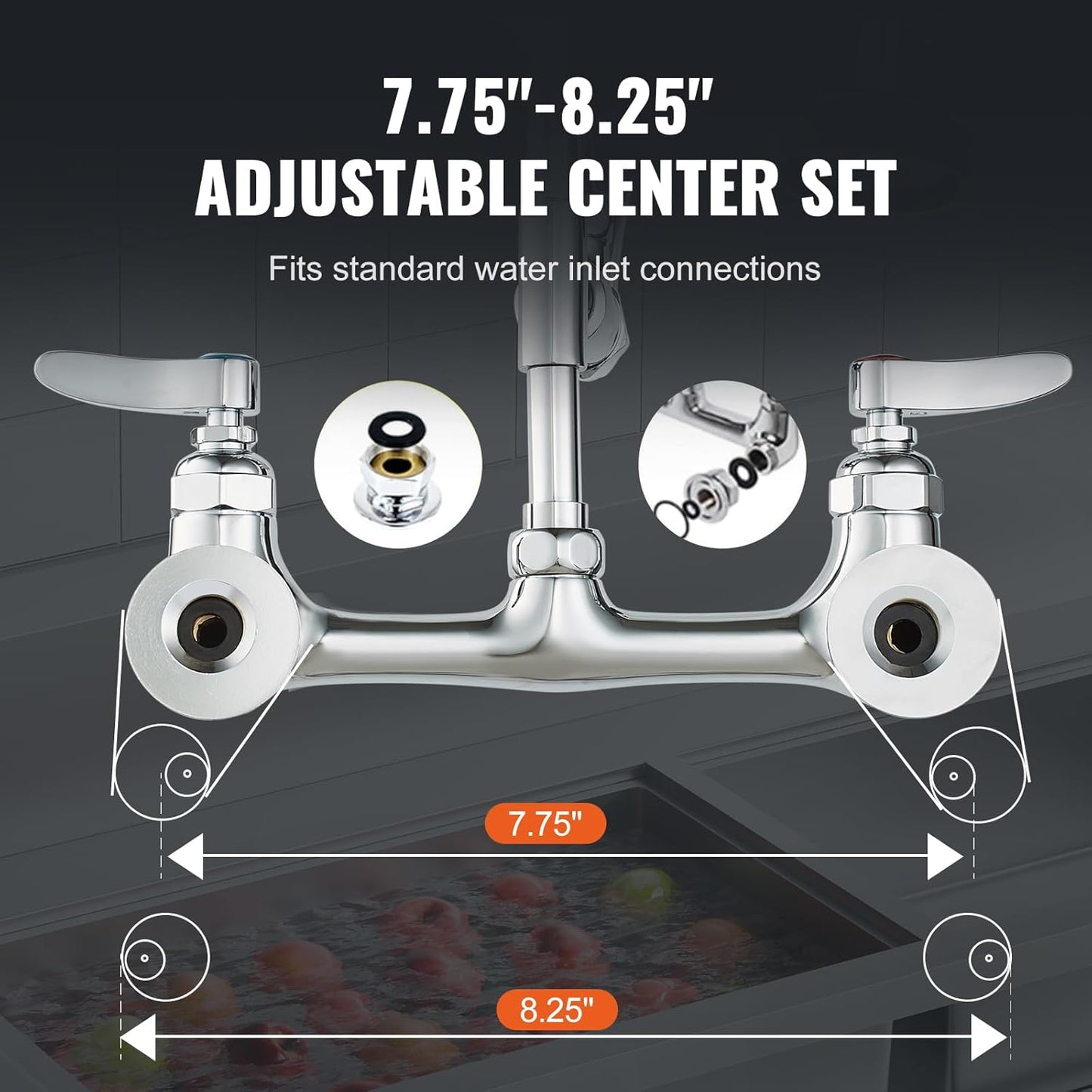 Wall Mount Faucet 21"H Kitchen Sink Pull Down Spray Brass Faucet