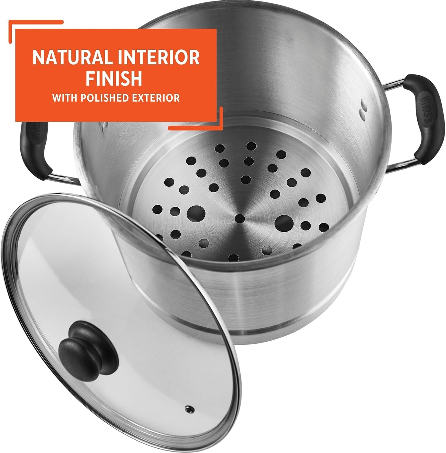 IMUSA Aluminum Steamer with Glass Lid Steamer Pot 10-Qt, Silver