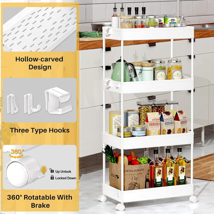 Rolling Utility Cart Slide Out Organizer 4-Tier Shelf Trolley