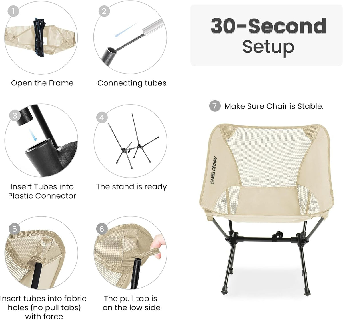 Portable Folding Chair Camping Backrest Lounge Beach Chair, White
