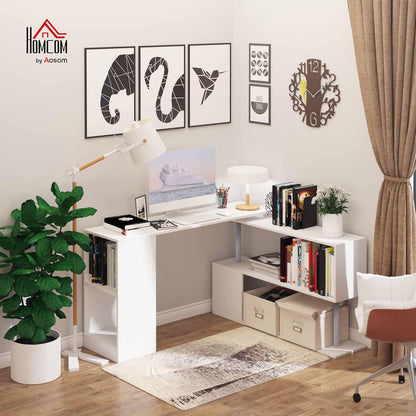 L-Shaped Computer Desk Modern Rotating Corner Workstation, White