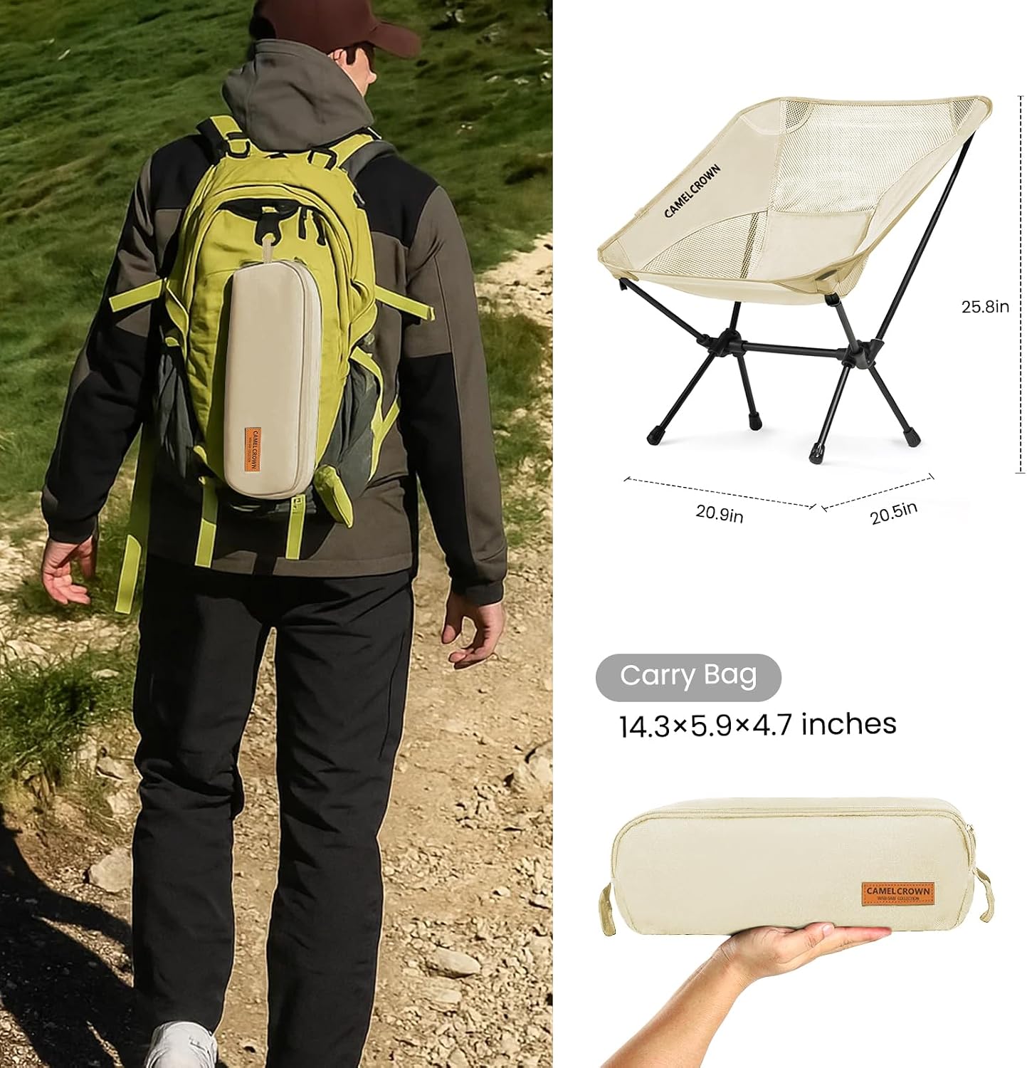 Portable Folding Chair Camping Backrest Lounge Beach Chair, White