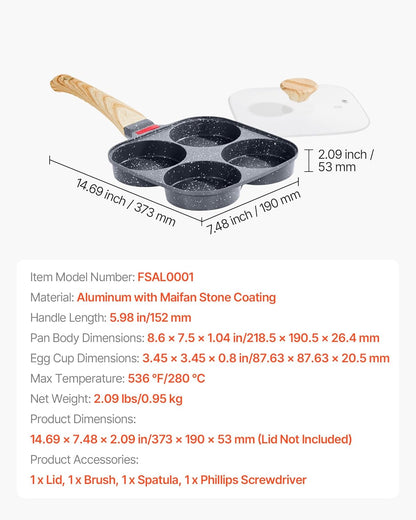 Egg Pan 4-Cup Nonstick Egg Frying Pan Aluminum Skillet Pancakes