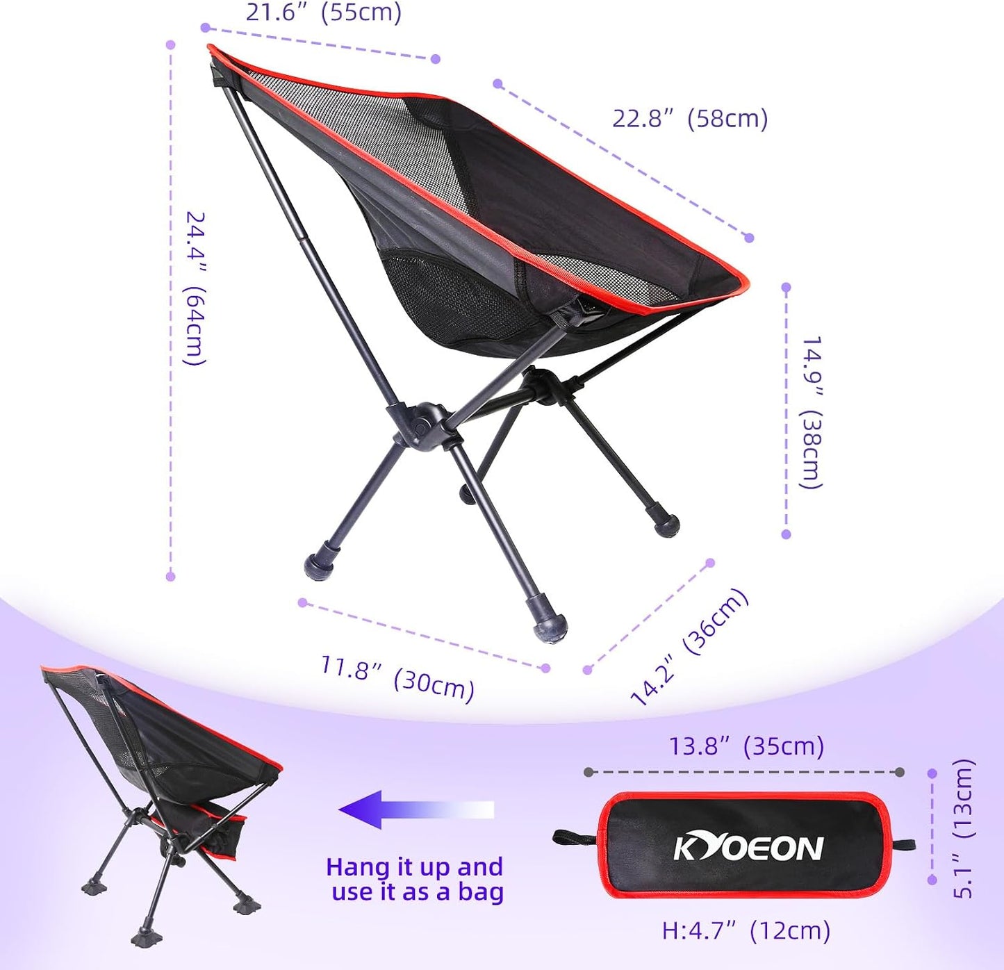 Portable Camping Chair Foldable Picnic Beach Compact Chair, Black